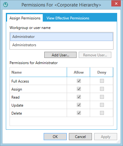 The Permissions For window